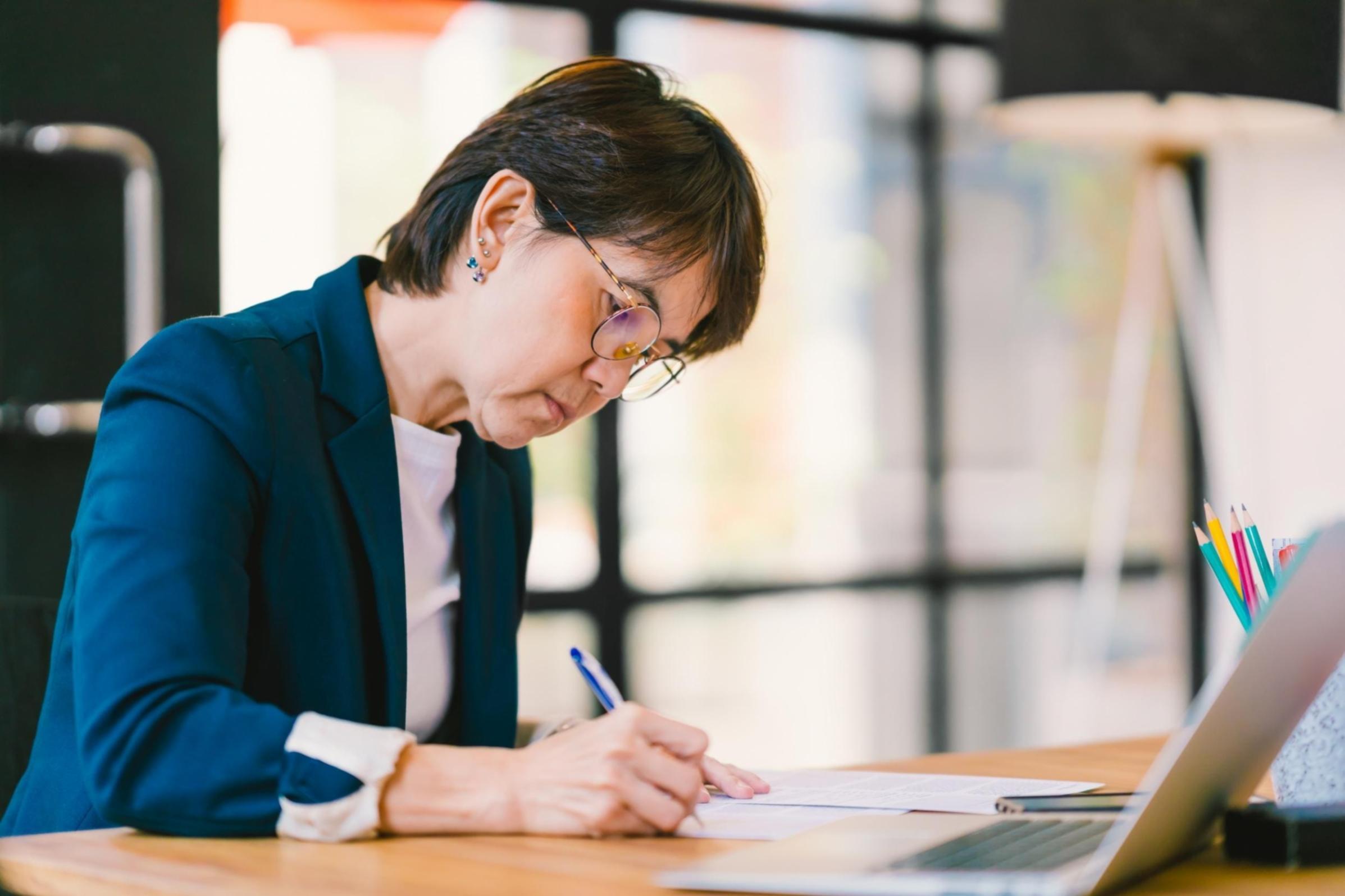 Business professional reviewing marketing campaign results